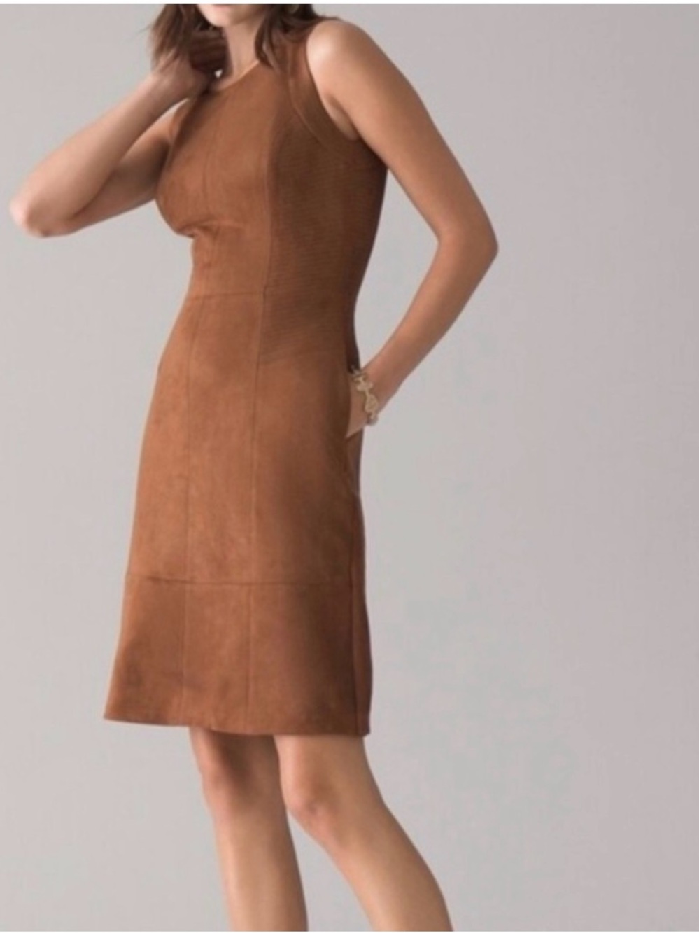 White House Black Market Brown Faux Suede Sleeveless Sheath Dress